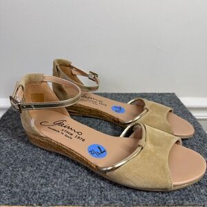 Gaimo Suede Espadrille Wedge Sandals 7.5 Tan Ankle Strap Low Heel Made Spain